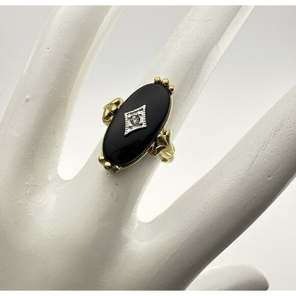 Vintage Avon Ring Black Onyx Victorian Collection 1983 Pinky Ring sz 4.75-5 - Picture 2 of 12